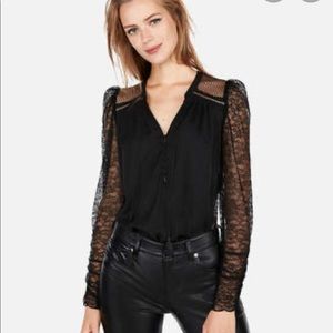 Express Edition Lace Sleeve Blouse - Black, XS